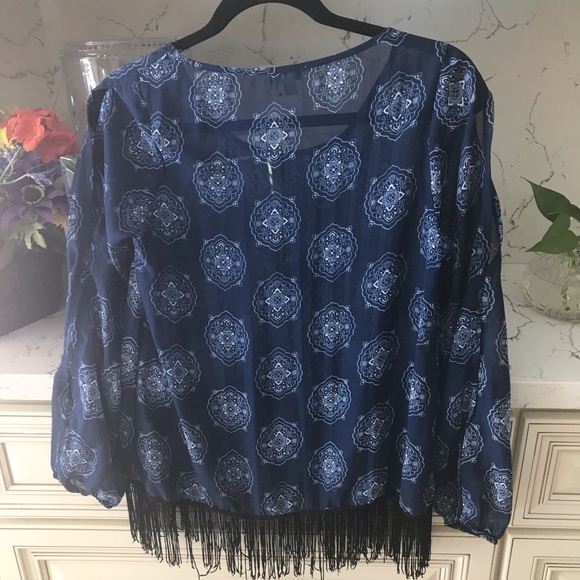 Cute Boho Style Navy Blue Top - Picture 3 of 3